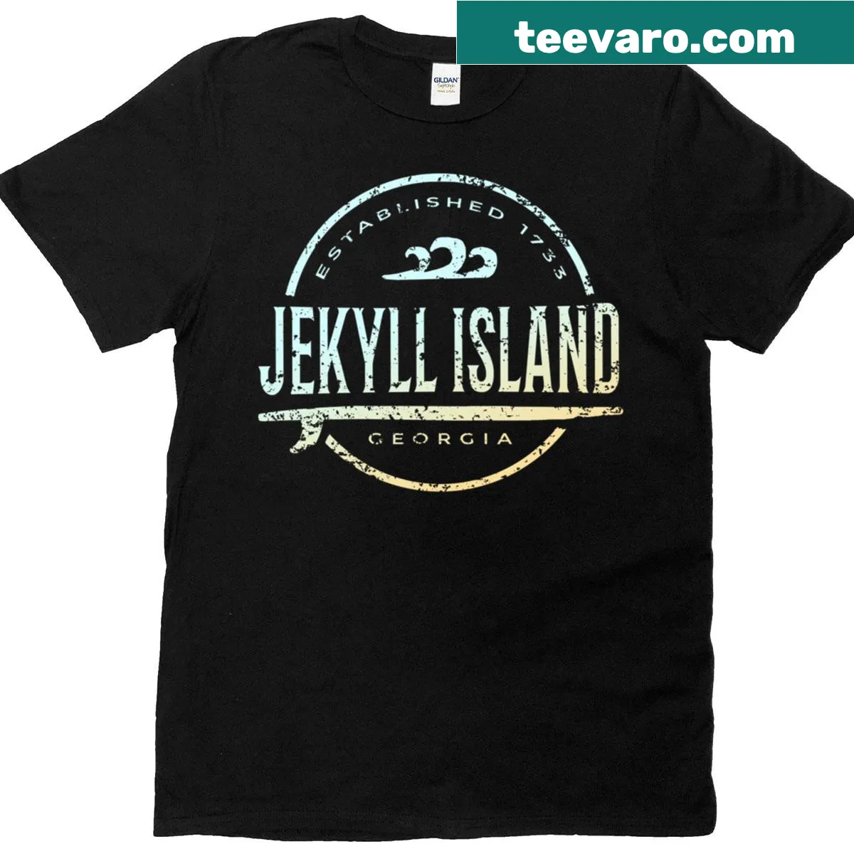Vintage surf T-shirt featuring Jekyll Island, Georgia — on a men's t-shirt