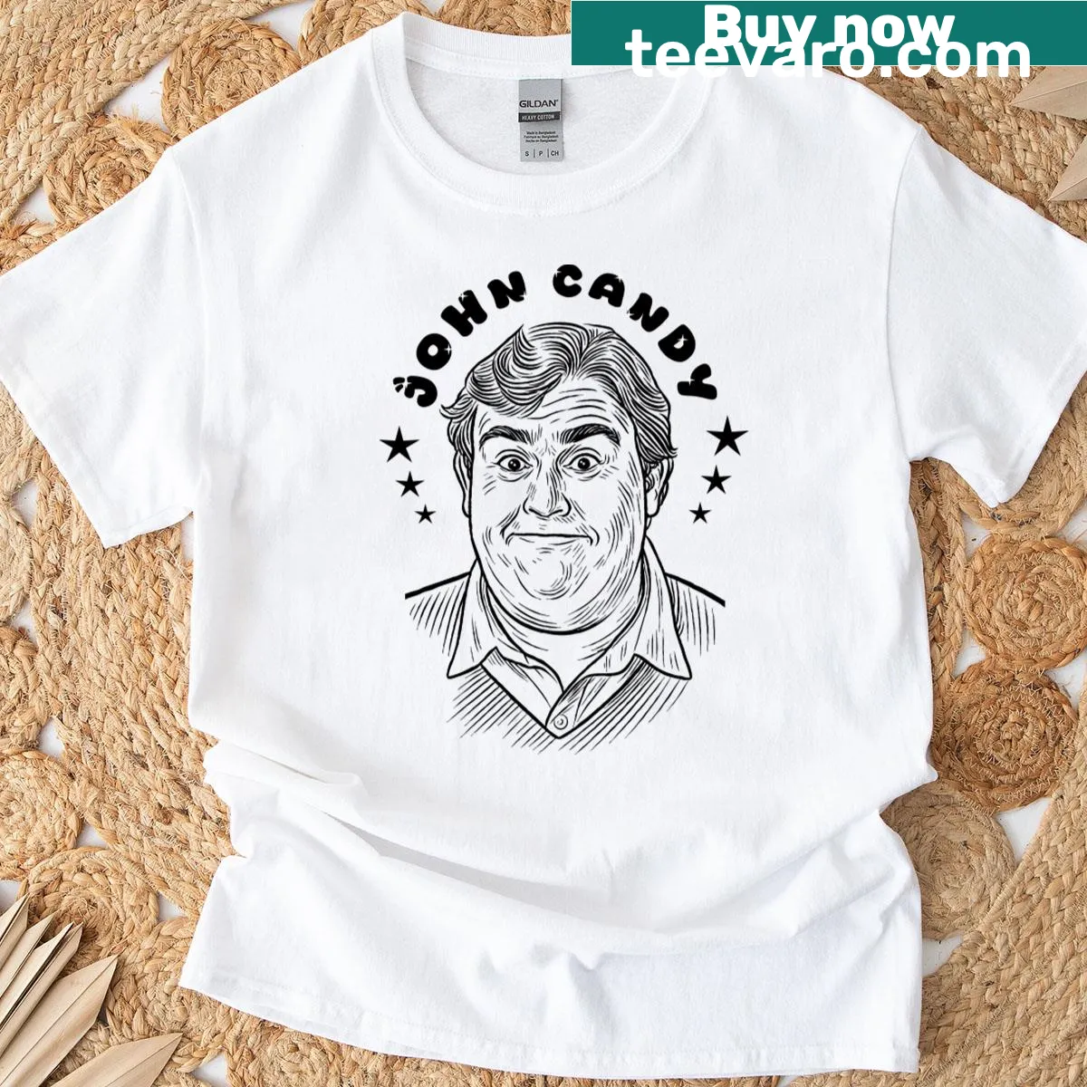 Tribute T-shirt featuring John Candy — on a men's t-shirt