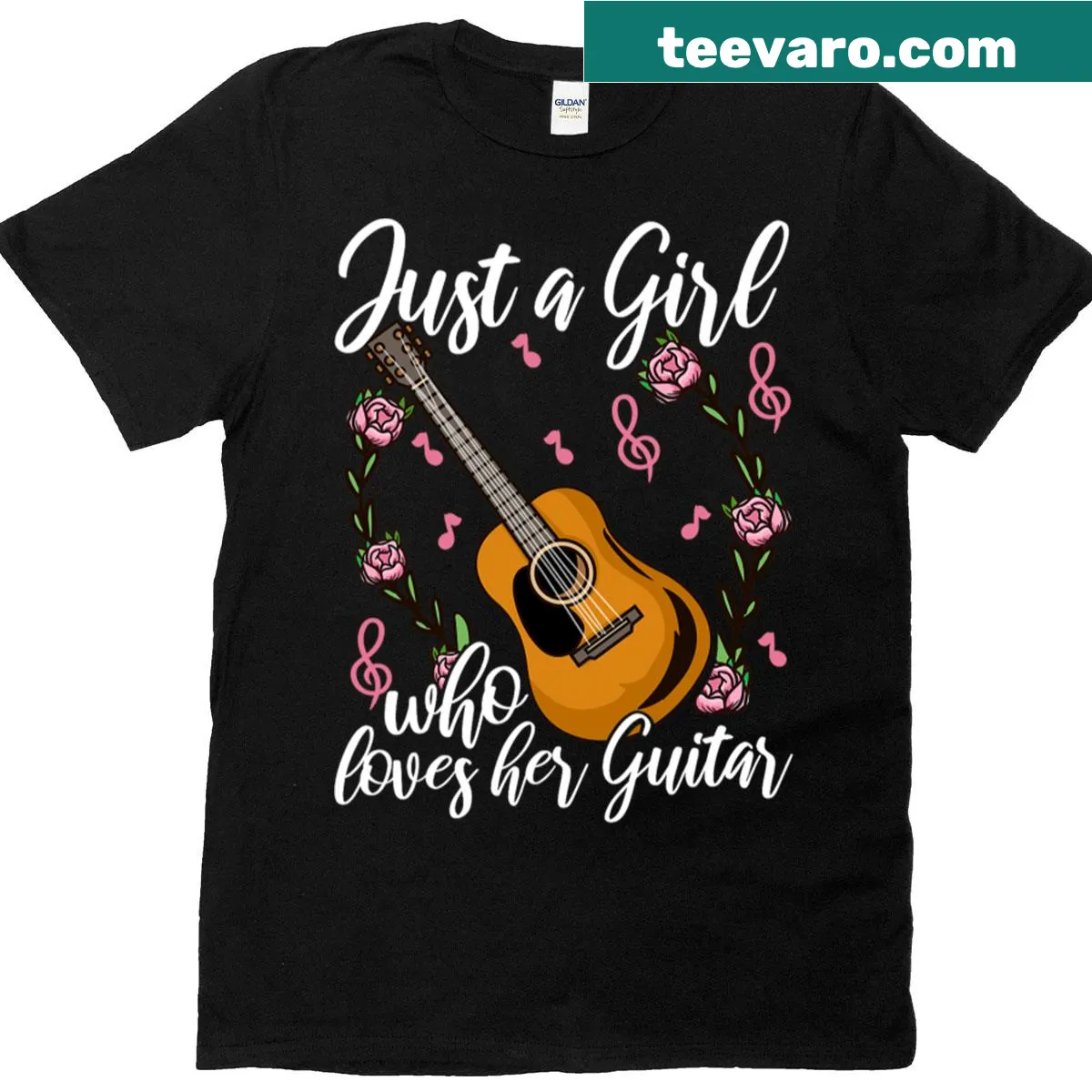 Graphic tee with text 'Just a Girl Who Loves Guitar' — on a men's t-shirt