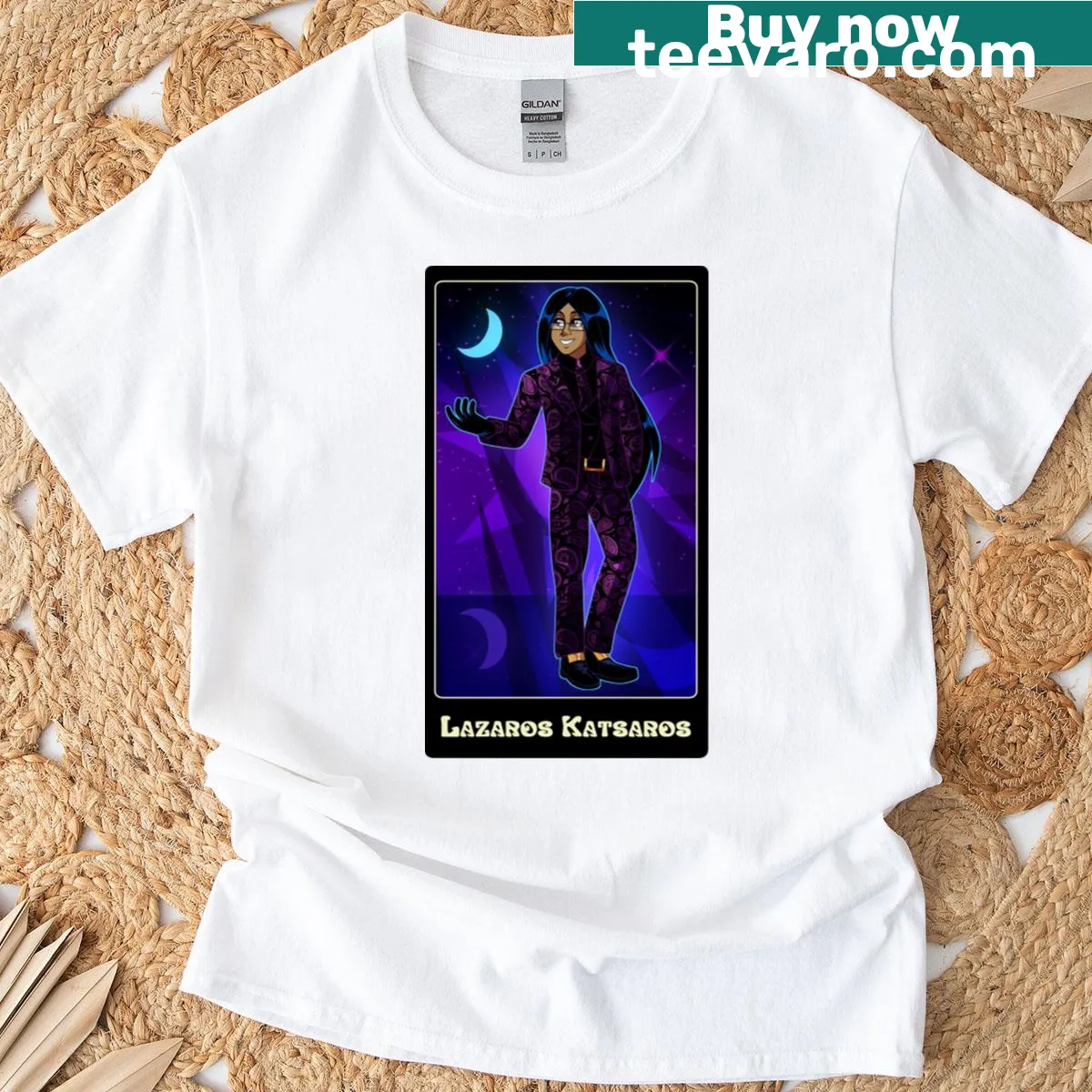 Minimalist t-shirt featuring the name 'Lazaros Katsaros' in abstract design — on a men's t-shirt