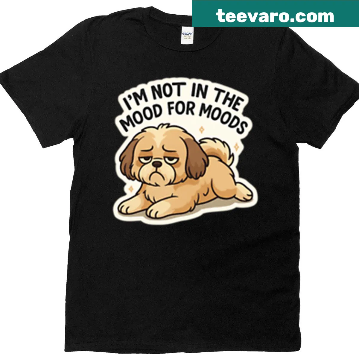 Funny Shih Tzu t-shirt with a lazy vibe and playful text. — on a men's t-shirt