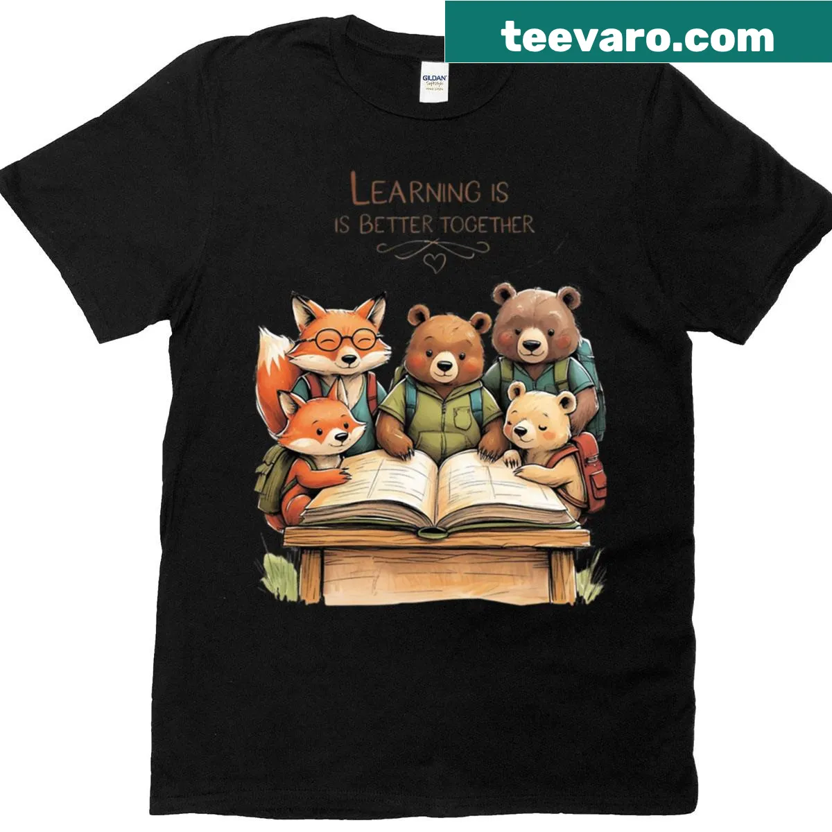 Inspirational T-shirt with text promoting teamwork in learning. — on a men's t-shirt