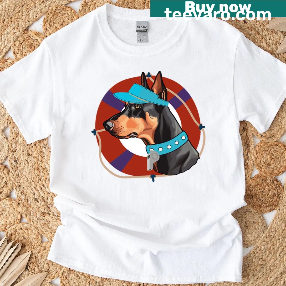 Cute lifeguard dog illustration on a beach patrol t-shirt — on a men's t-shirt