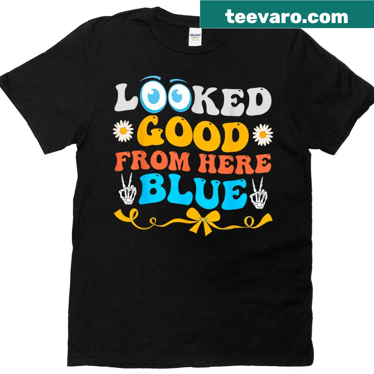 Vintage groovy skeleton T-shirt with cute message for moms — on a men's t-shirt