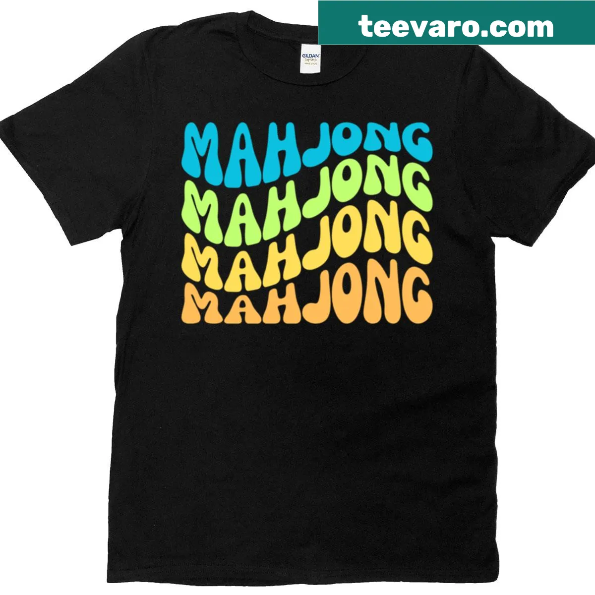 Retro T-shirt with wavy text design honoring Mahjong lovers — on a men's t-shirt