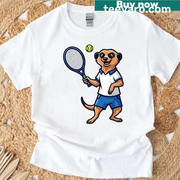 Whimsical meerkat tennis player graphic t-shirt