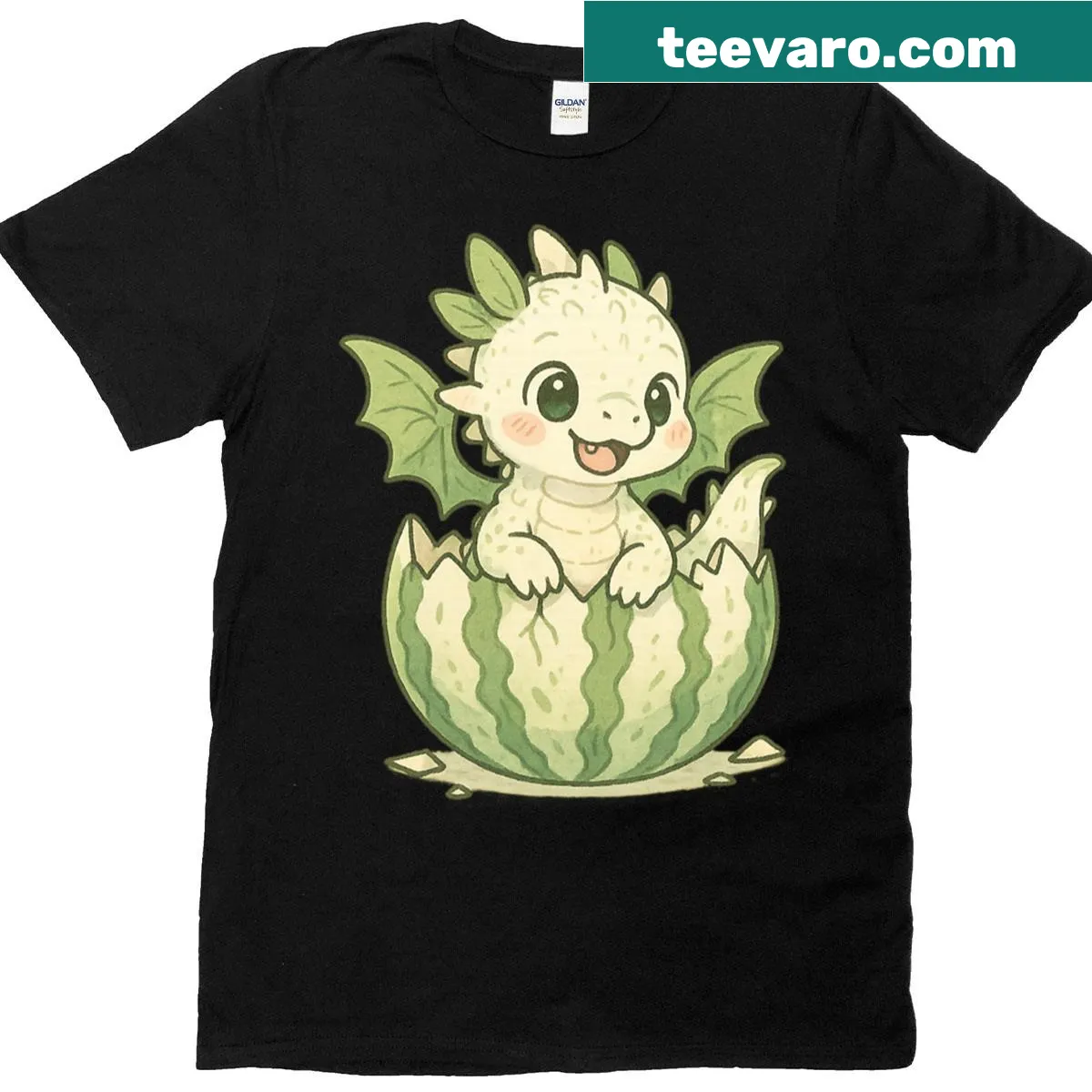 Oversized t-shirt with an illustration of a cute melon dragon hatchling — on a men's t-shirt