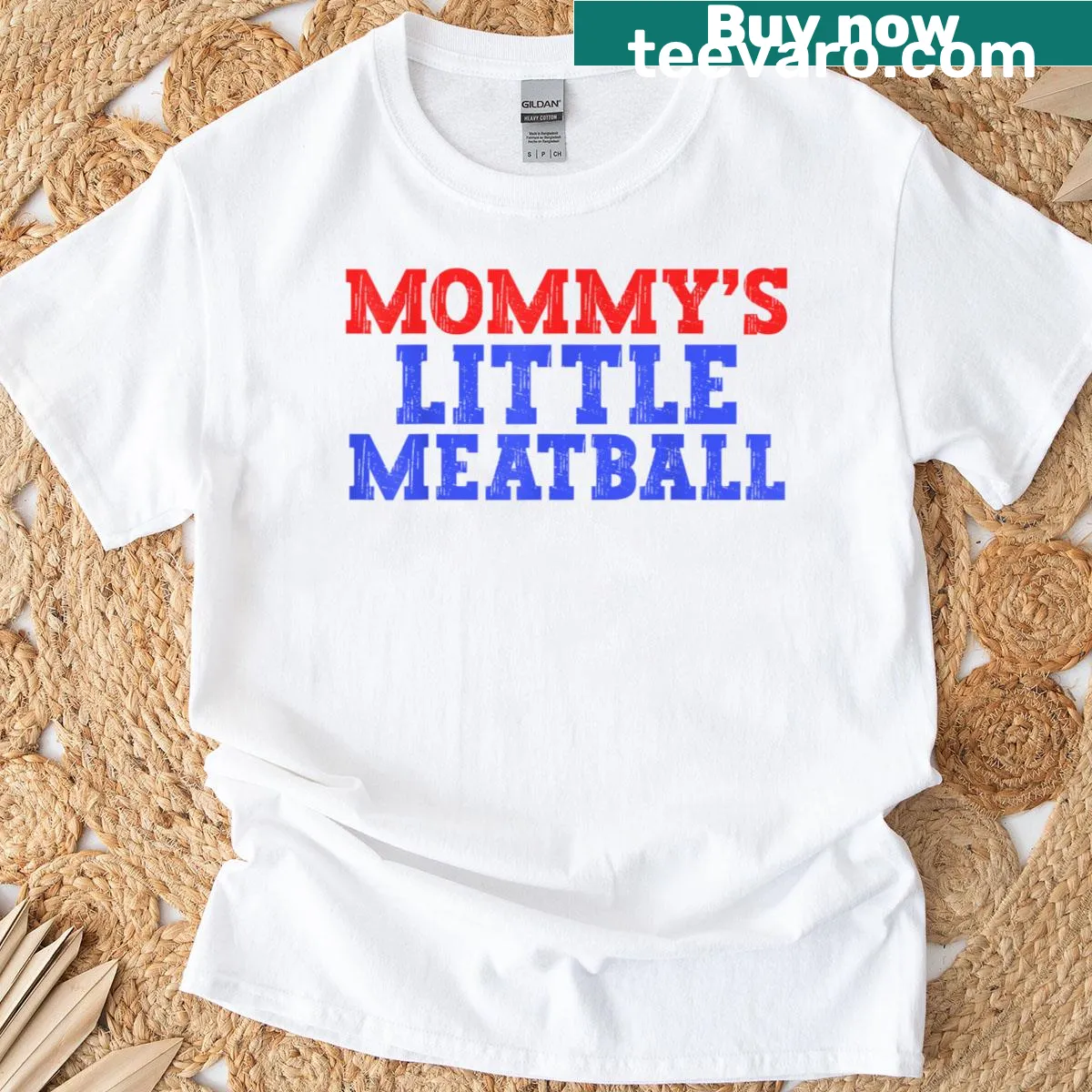 Cute T-shirt with the phrase 'Mommy's Little Meatball' and cartoon graphics — on a men's t-shirt