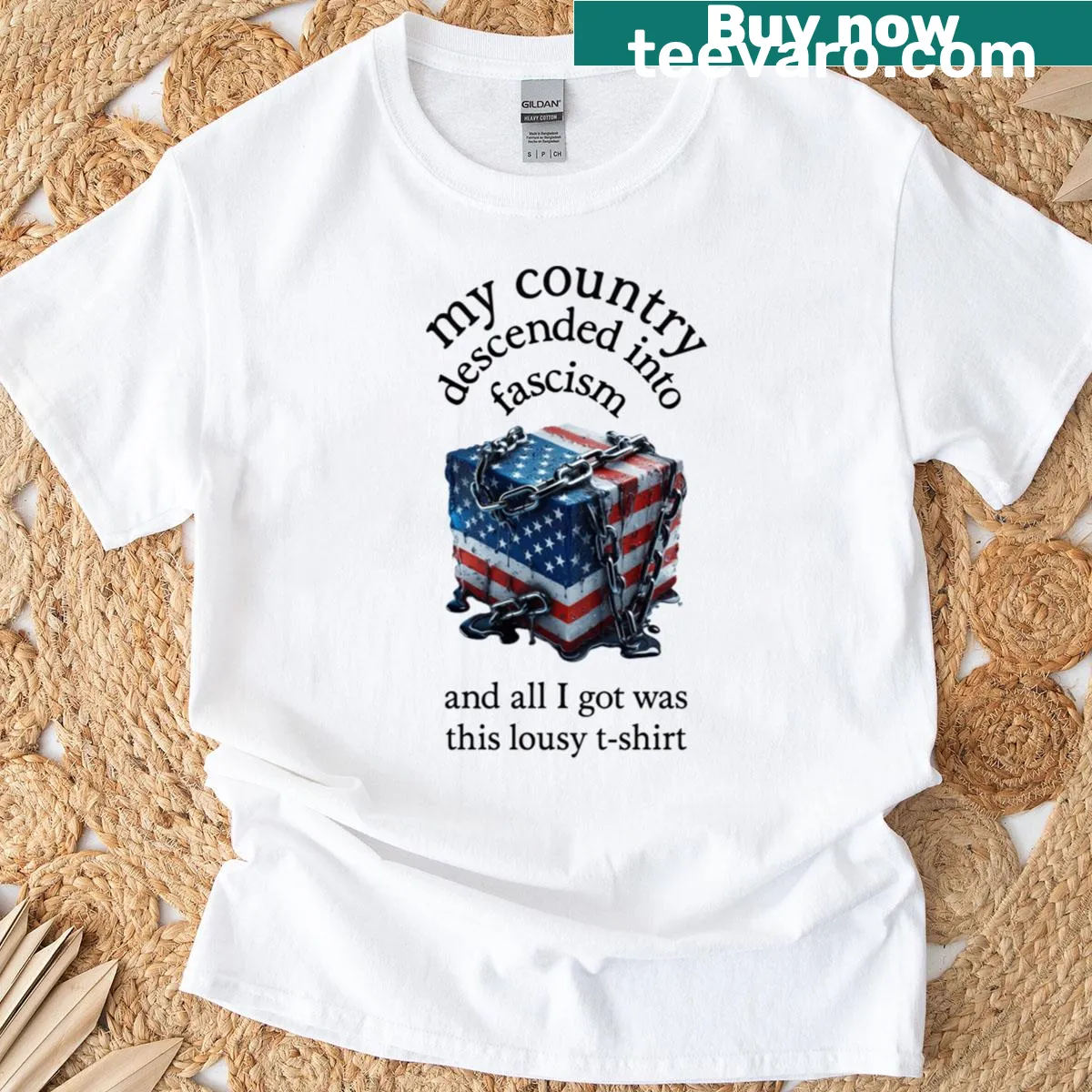 Humorous statement T-shirt about political discontent — on a men's t-shirt