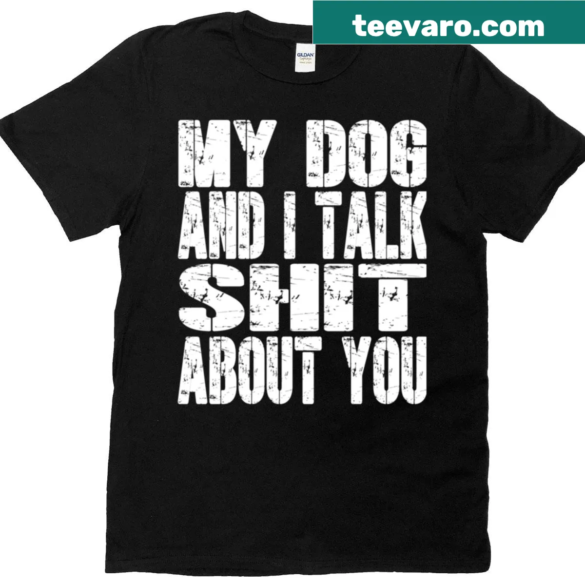 Funny t-shirt about dogs and their owners talking — on a men's t-shirt