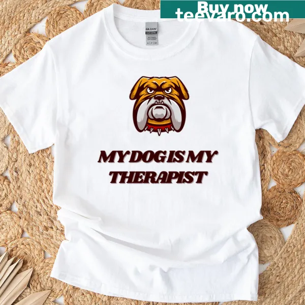 Funny pitbull illustration on T-shirt about dog therapy