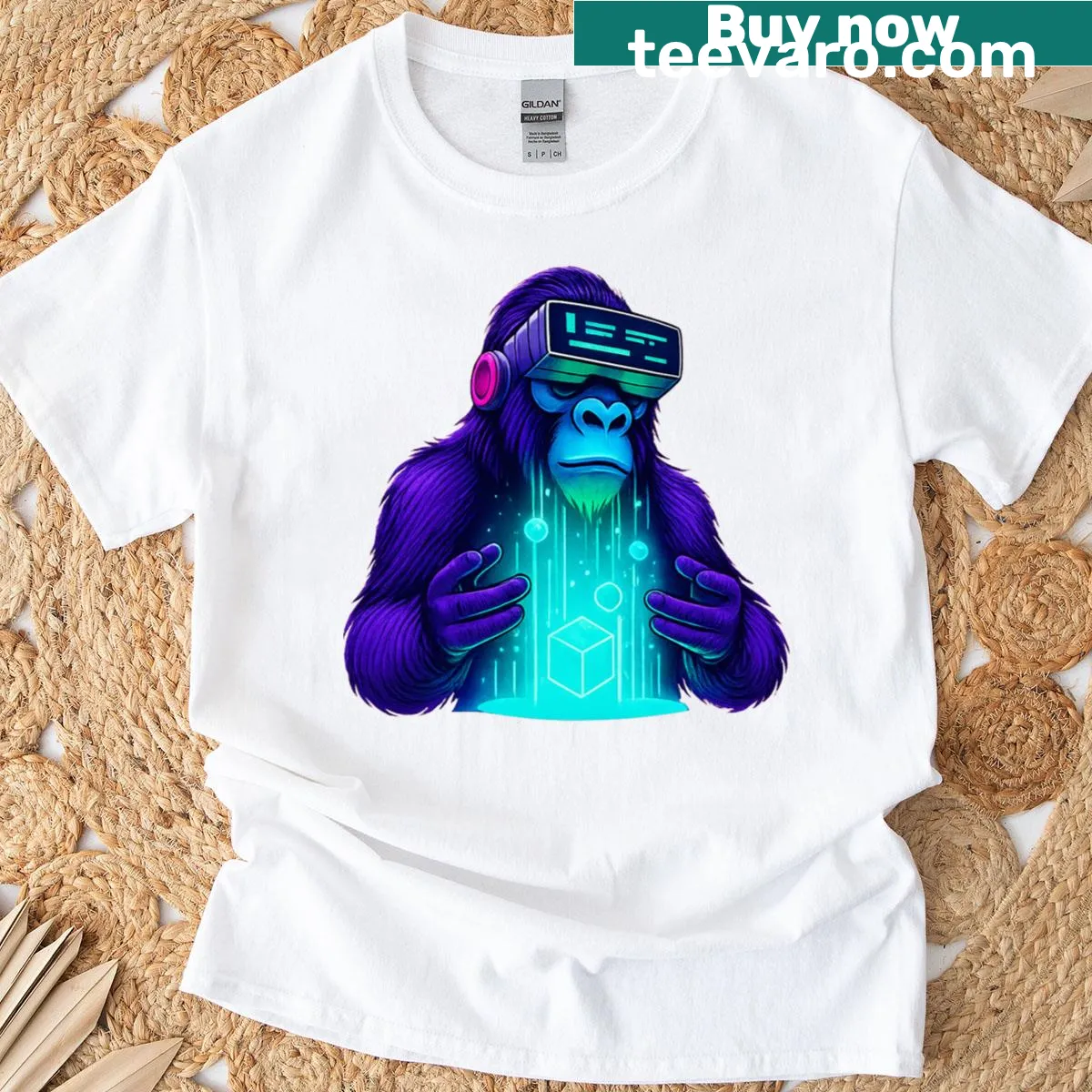 Funny neon gorilla in VR design for gamers — on a men's t-shirt