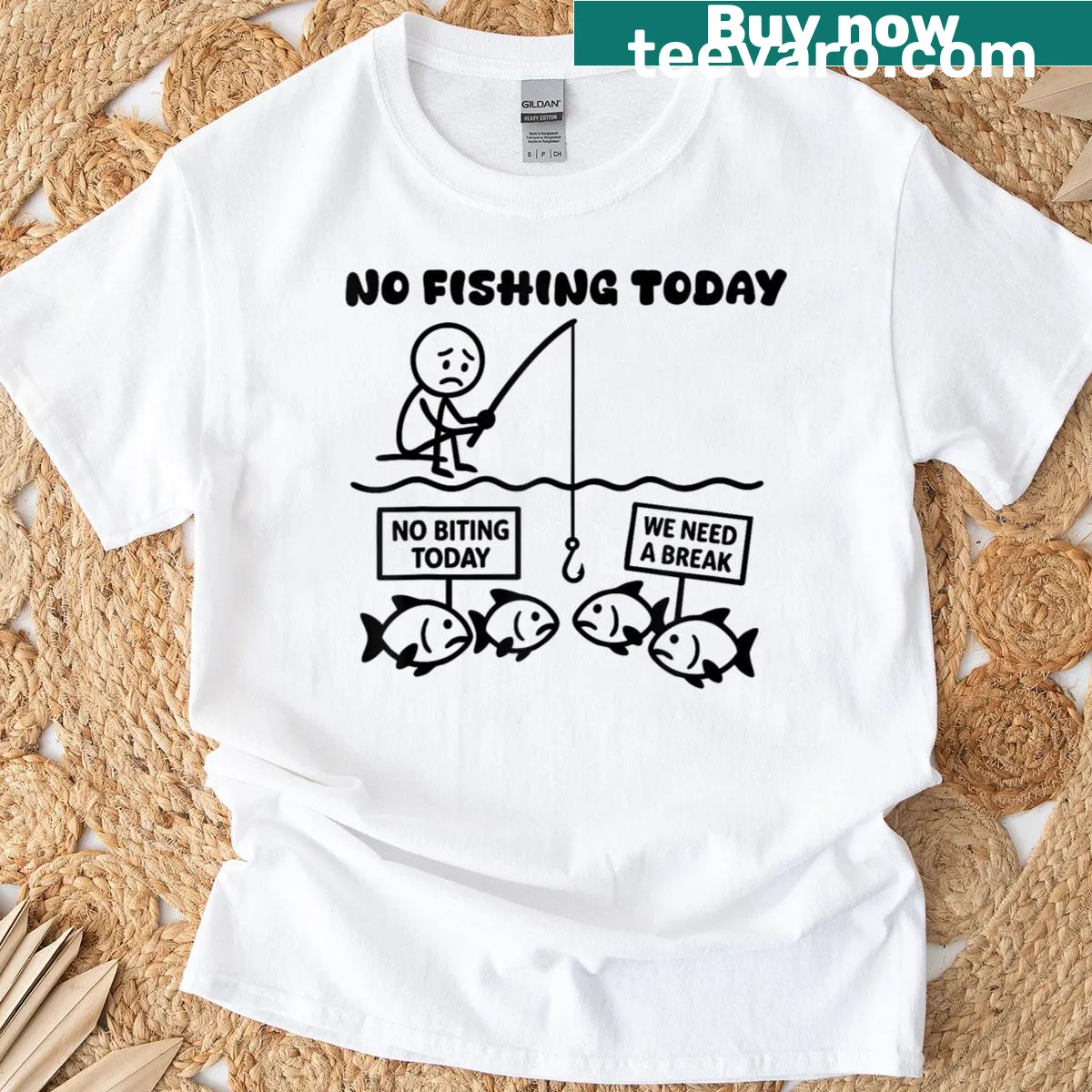 Funny stick figure fishing graphic on a t-shirt — on a men's t-shirt