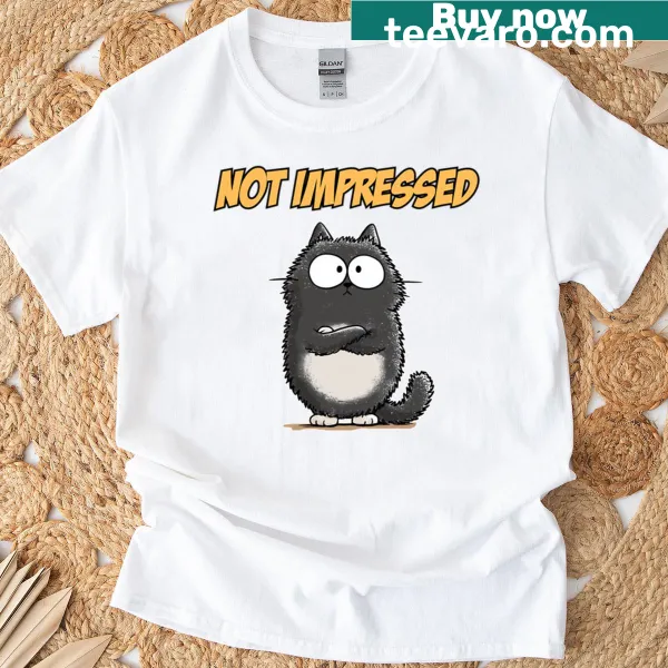 Oversized T-shirt featuring a cartoon black cat with an unimpressed expression