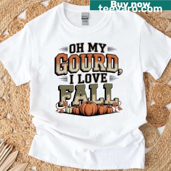 Fall-themed t-shirt with whimsical autumn phrase