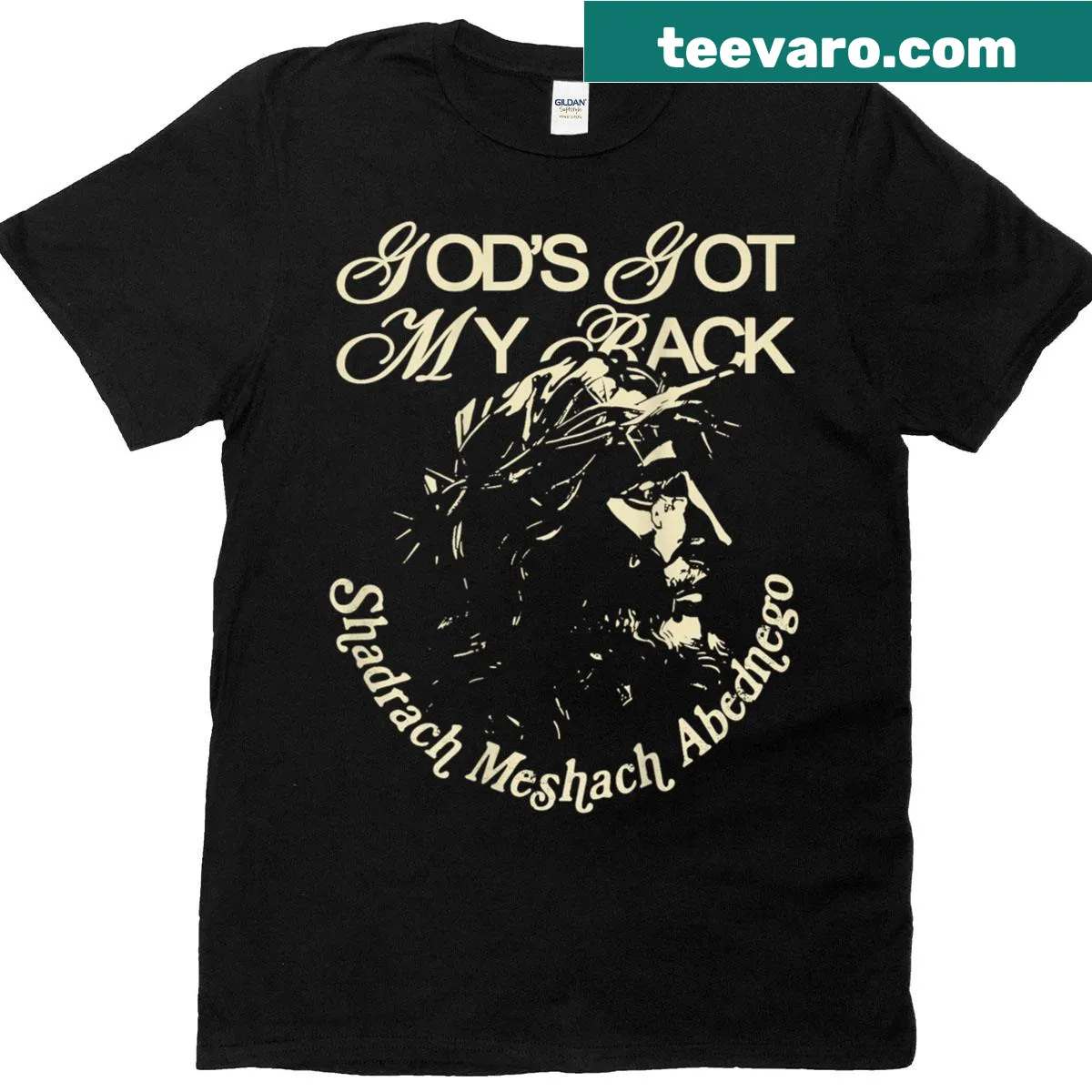T-shirt featuring 'God's Got My Back' typography design — on a men's t-shirt