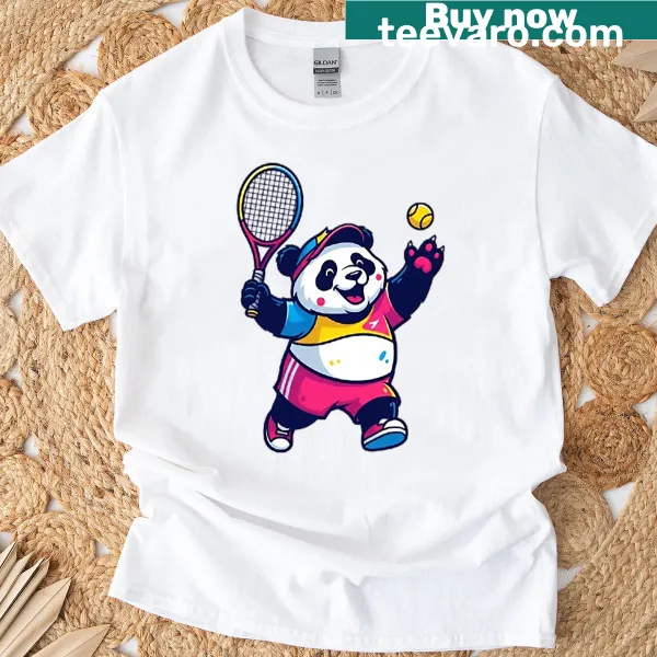Illustration of a panda bear playing tennis on a t-shirt