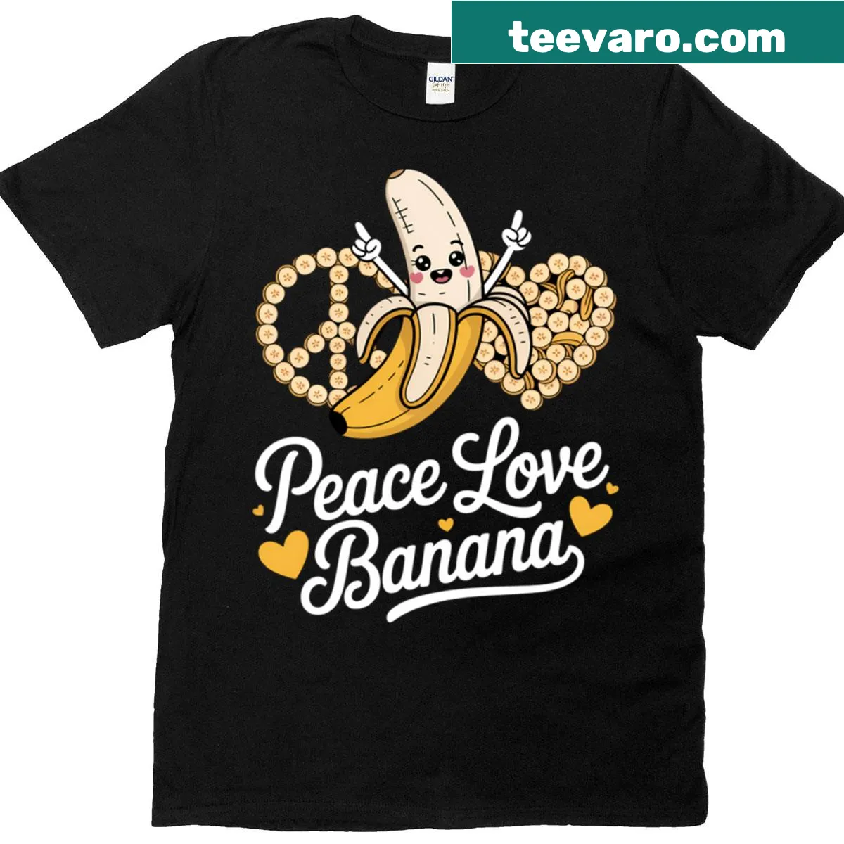 Banana design with Peace Love Bananas text on a t-shirt — on a men's t-shirt