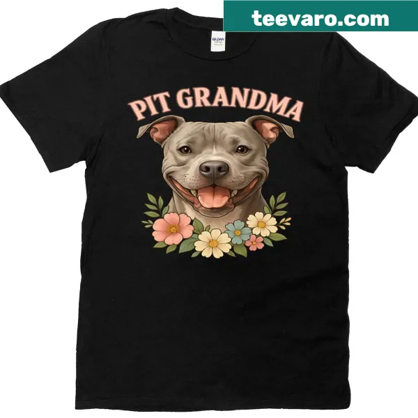 Floral t-shirt with 'Pit Grandma' text and floral illustrations