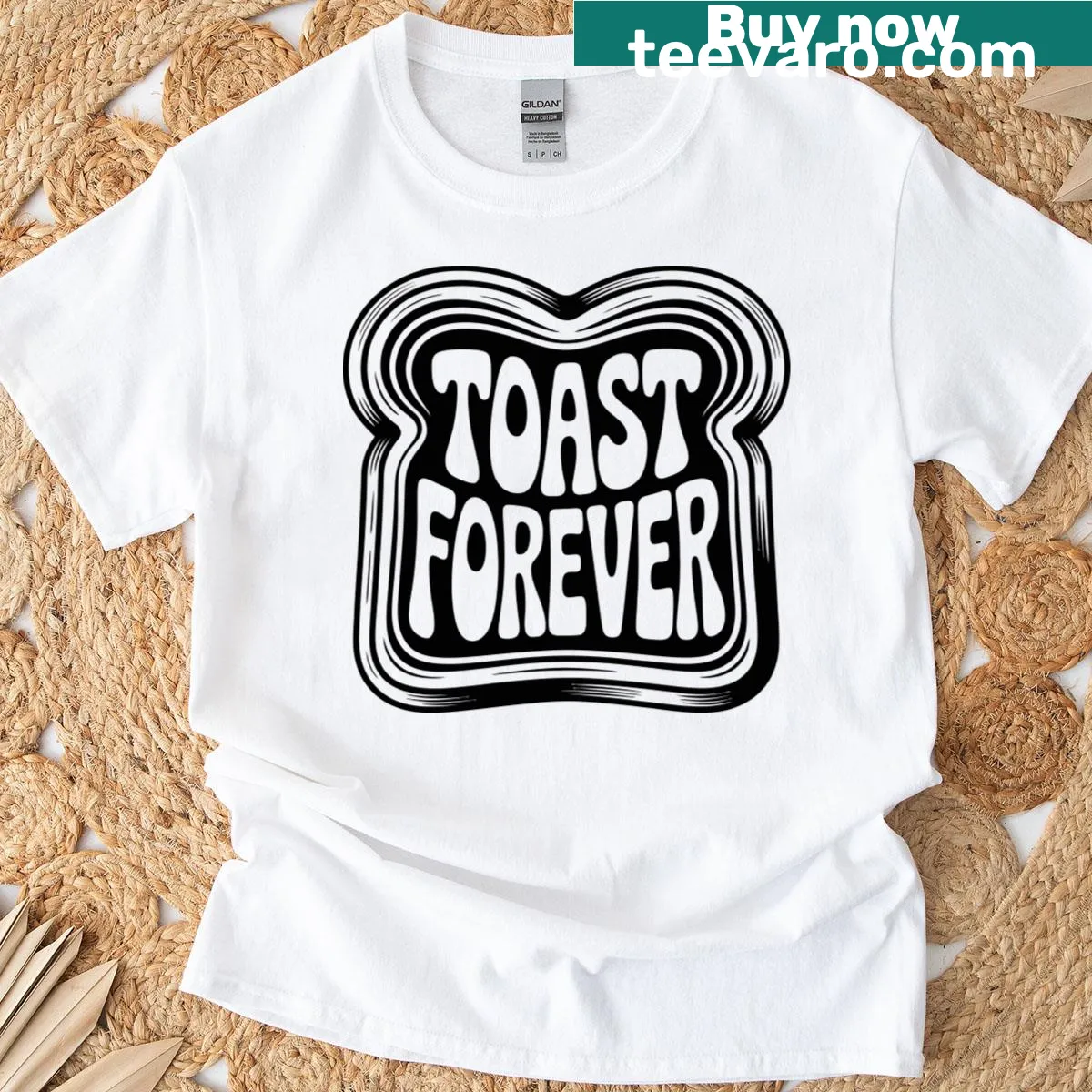 Minimalist food art T-shirt with a playful toast graphic. — on a men's t-shirt