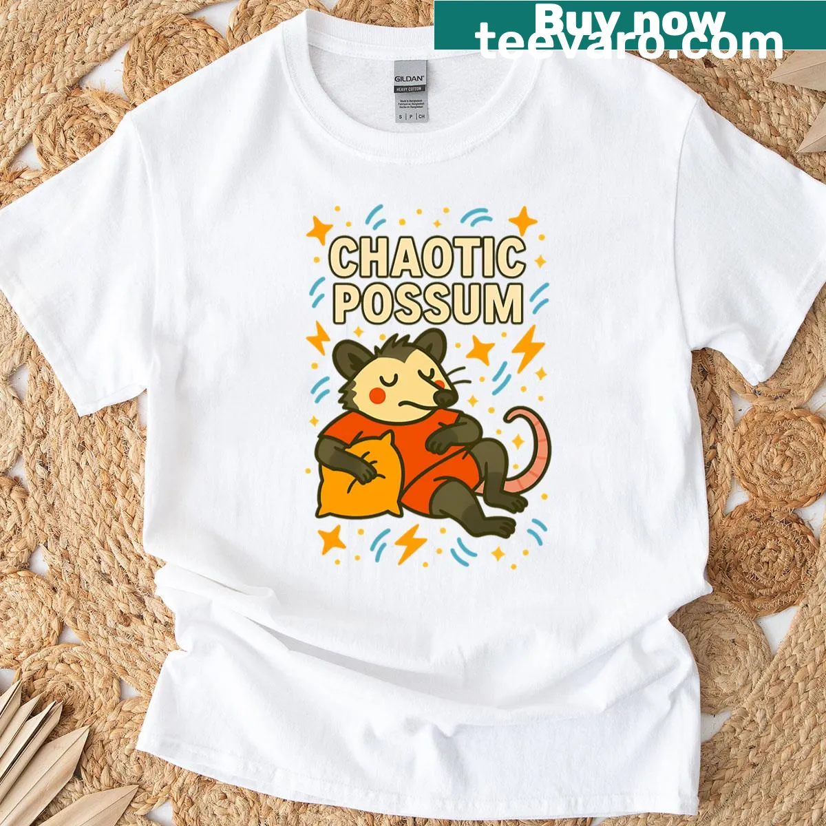 Oversized t-shirt with 'Possum Chaos Club' phrase — on a men's t-shirt