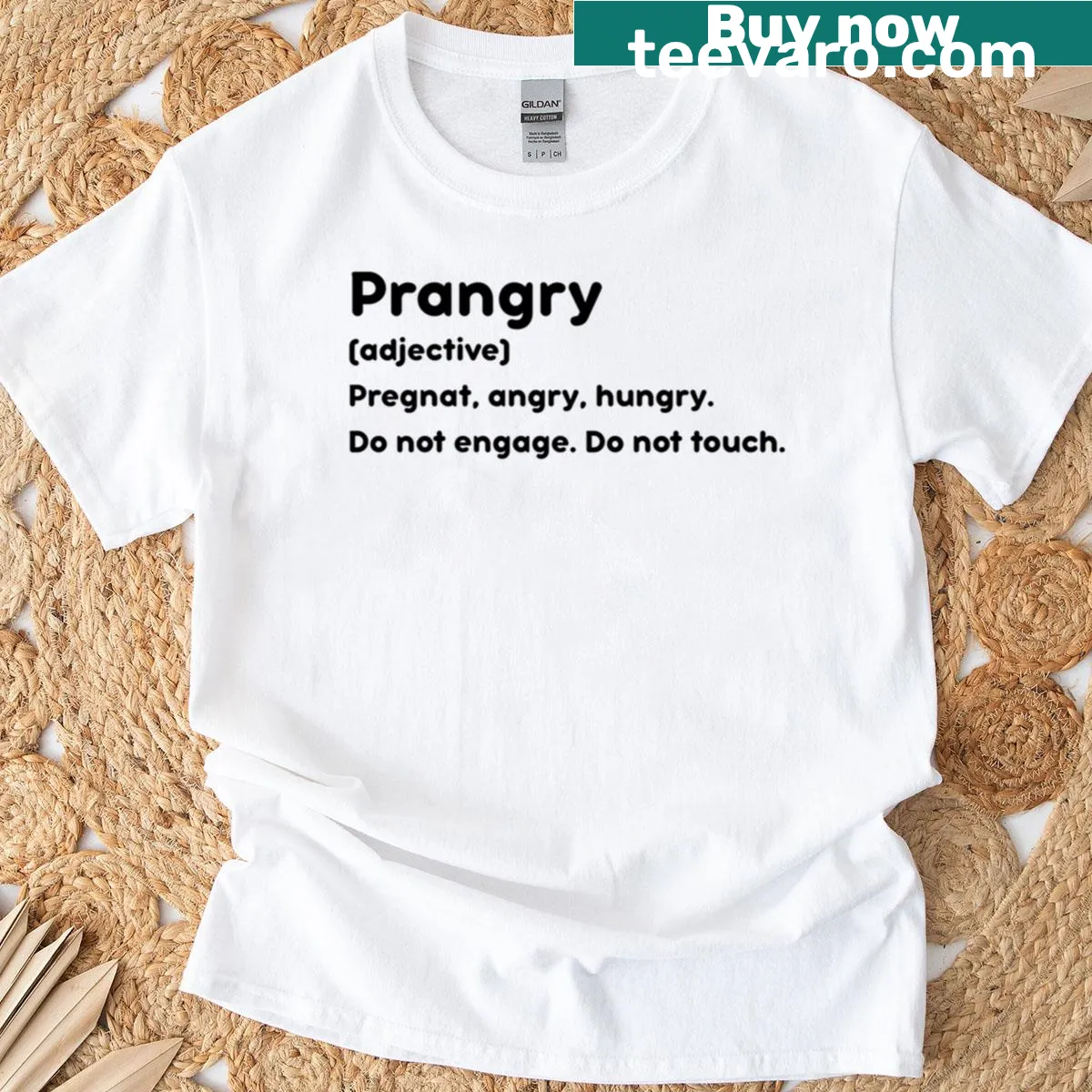 Funny pregnancy announcement T-shirt for moms-to-be, saying Prangry. — on a men's t-shirt
