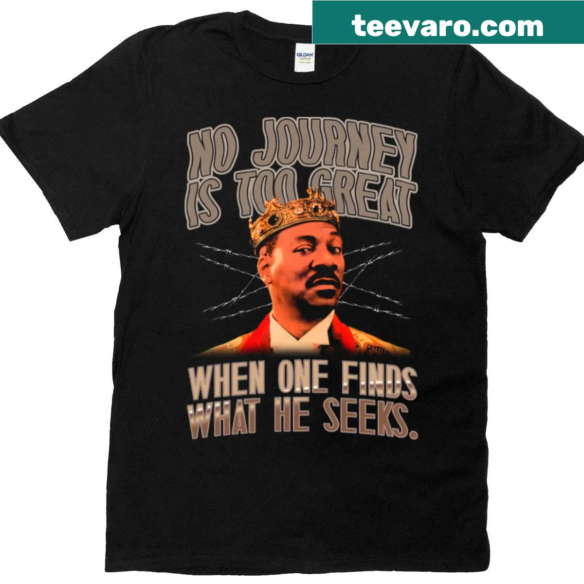 Vintage-style design of Prince Akeem from Coming To America on a t-shirt — on a men's t-shirt