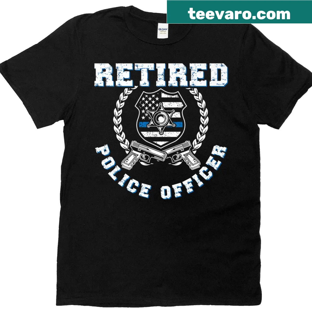 Retired police officer t-shirt with proud message about service — on a men's t-shirt