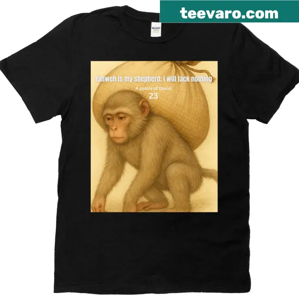 T-shirt featuring an artistic monkey design inspired by Psalm 23