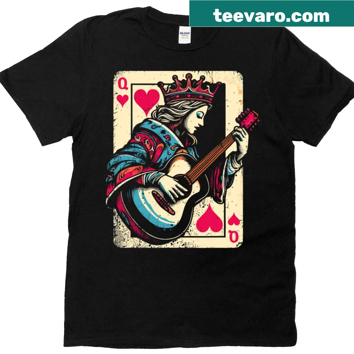 Vintage guitarist with playing cards design on a T-shirt. — on a men's t-shirt