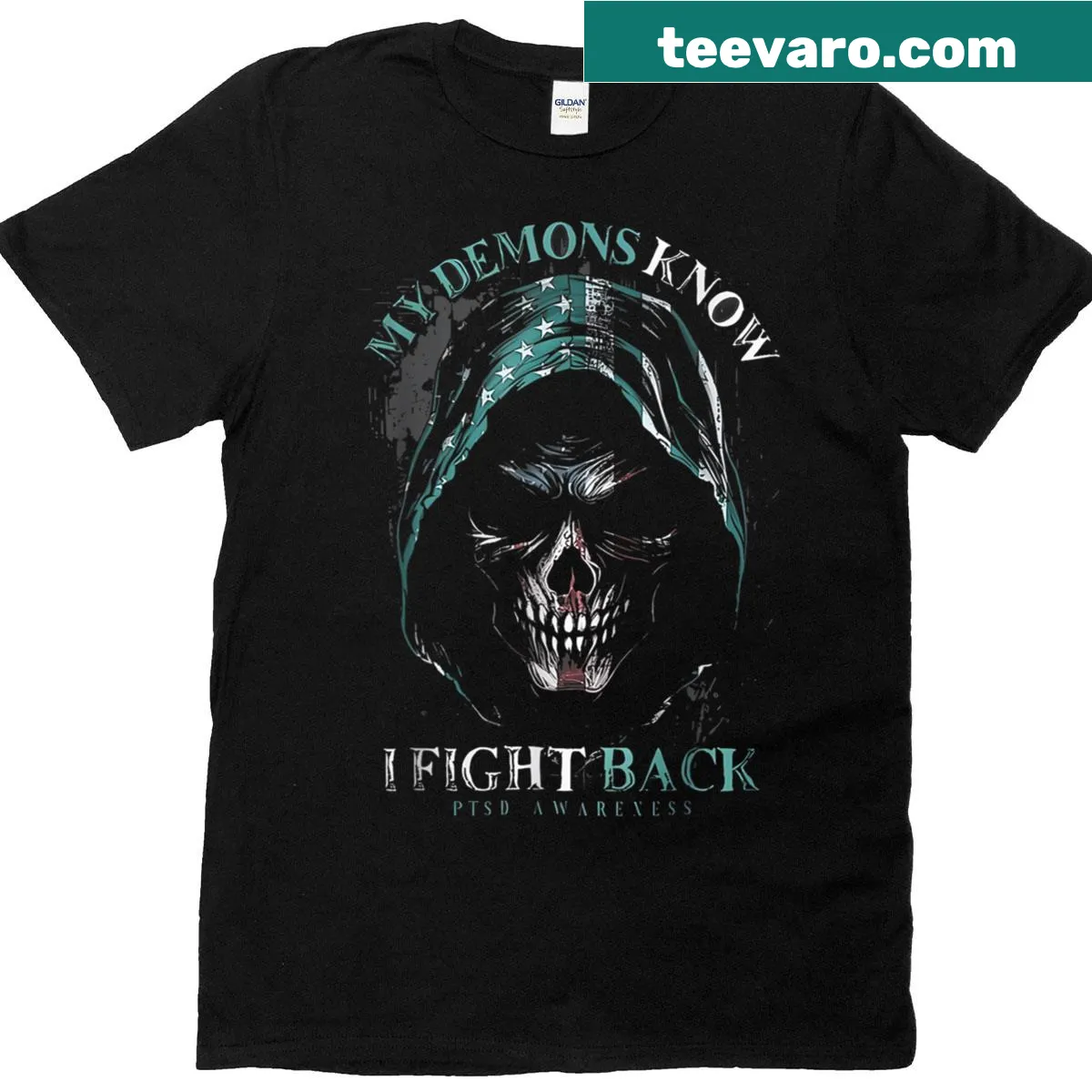 Inspirational t-shirt focusing on PTSD and mental health awareness — on a men's t-shirt