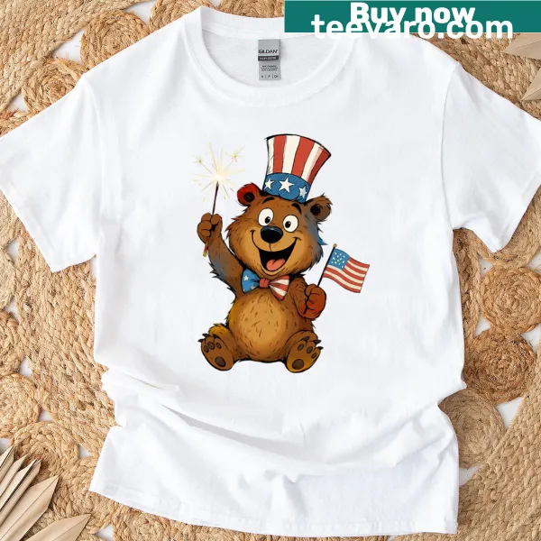 Vintage bear T-shirt with American flag colors and humorous slogan