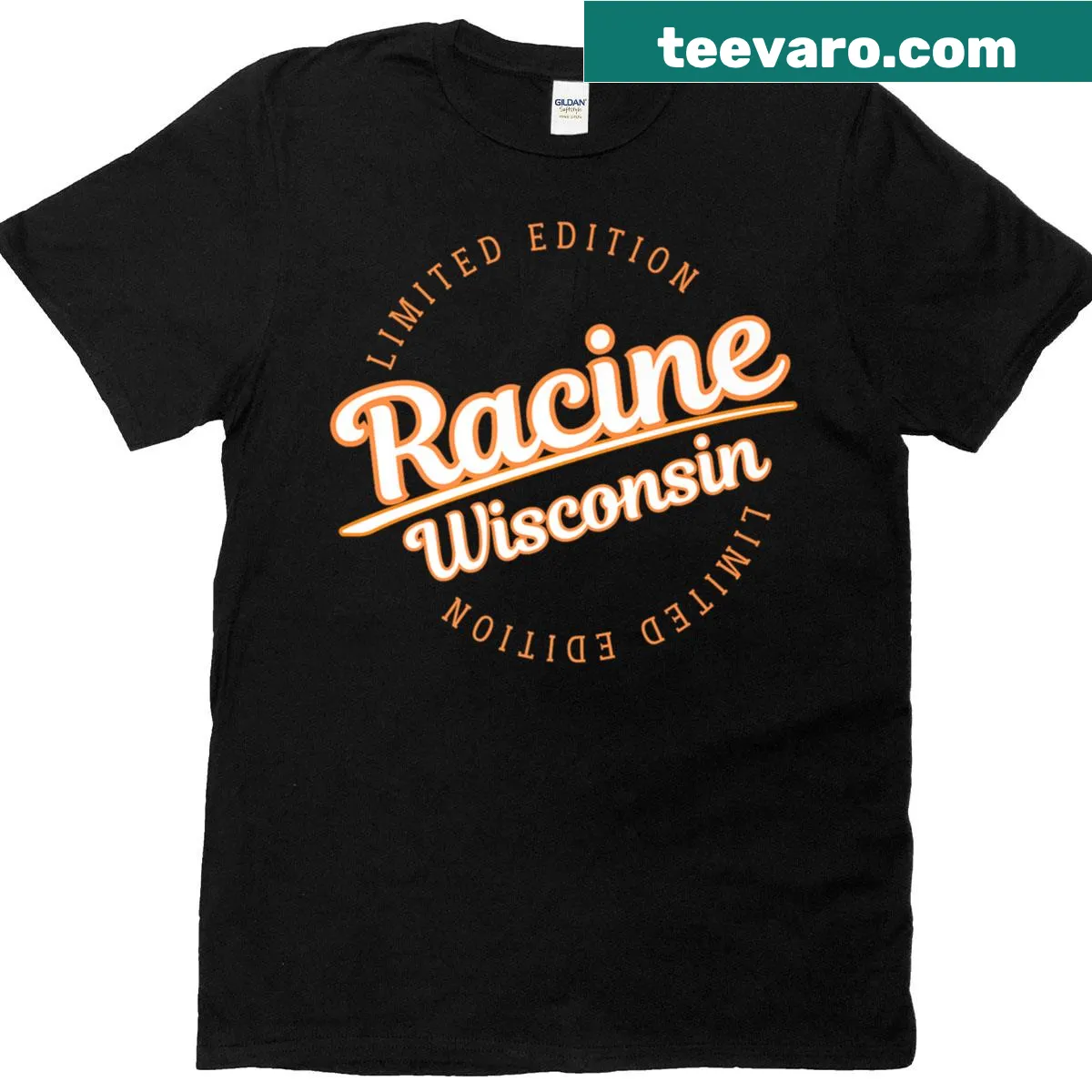 Vintage athletic t-shirt representing Racine, WI — on a men's t-shirt