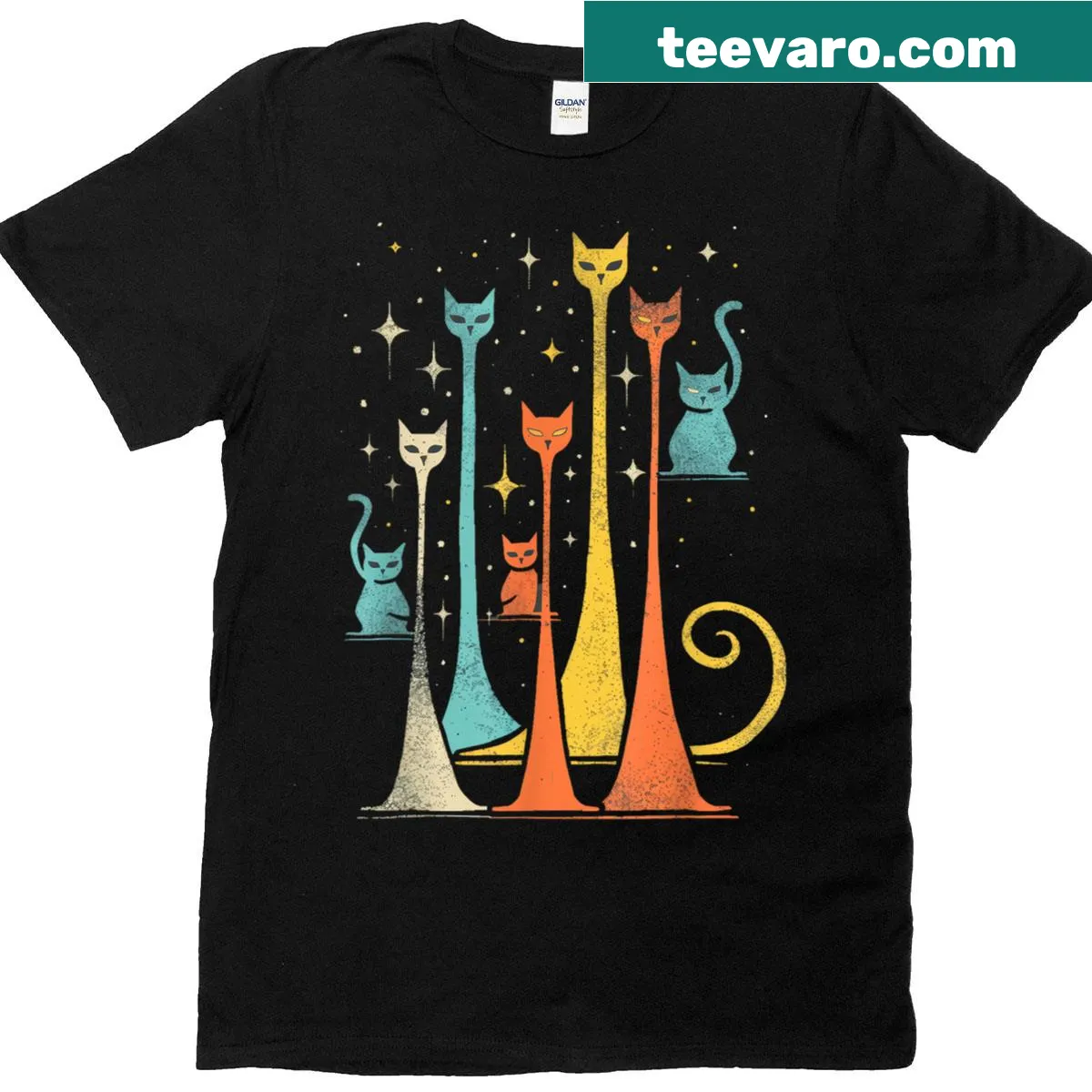 Cute vintage cat print T-shirt featuring a charming cat illustration — on a men's t-shirt