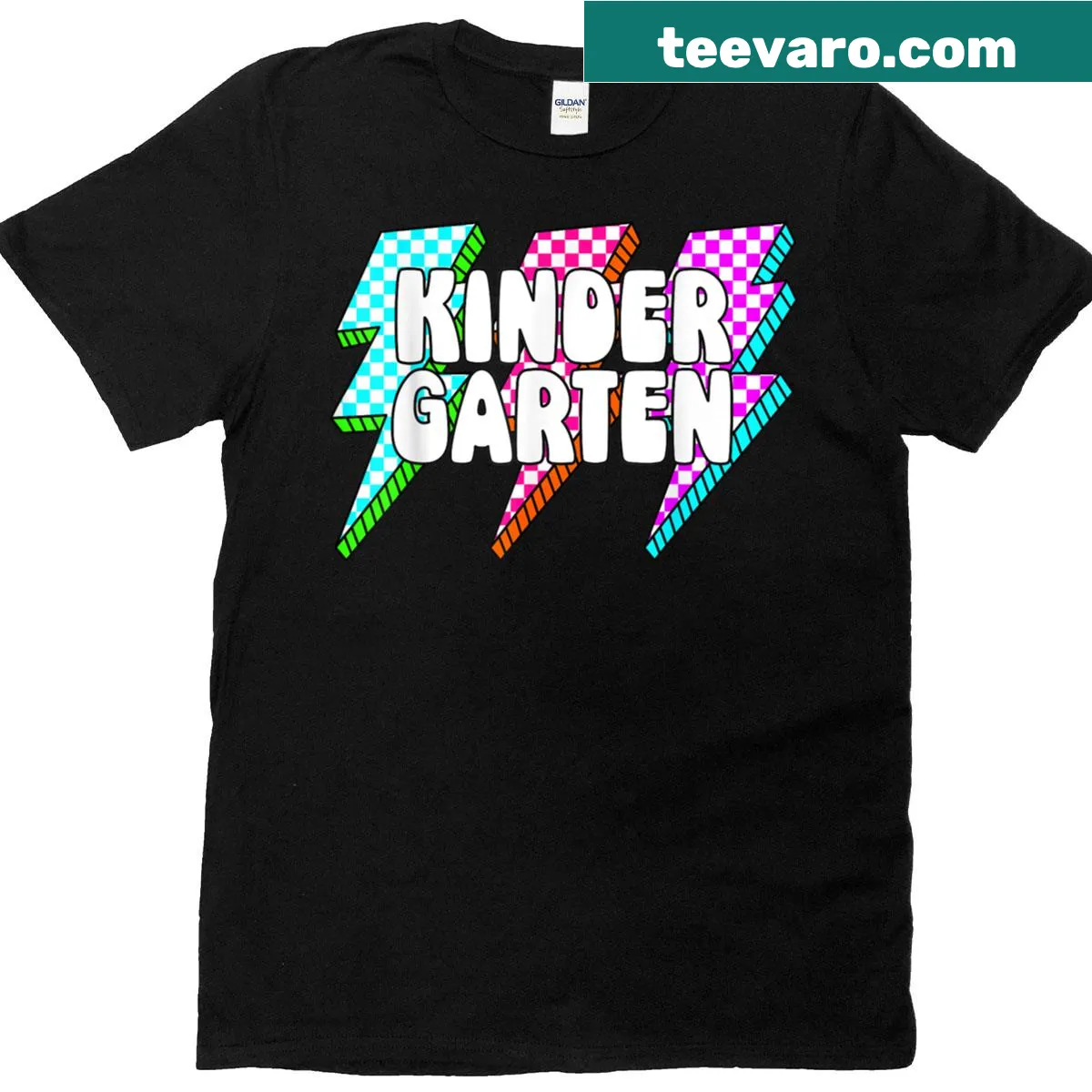 Checkered T-shirt for kindergarten with lightning bolt graphic — on a men's t-shirt