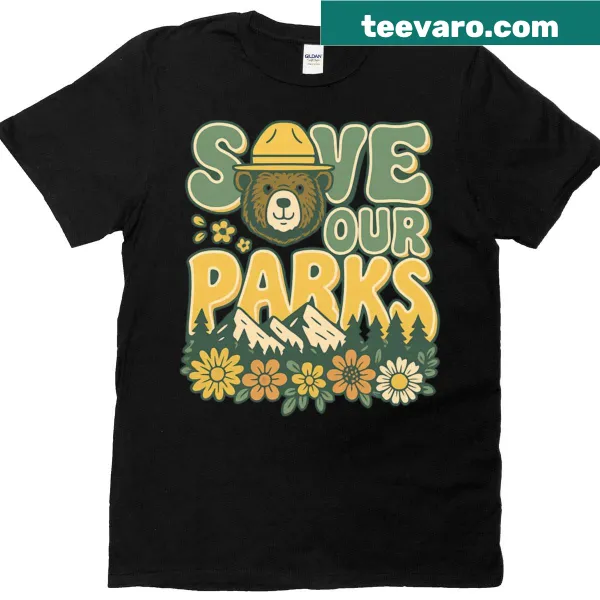 Floral conservation T-shirt with retro design promoting park preservation