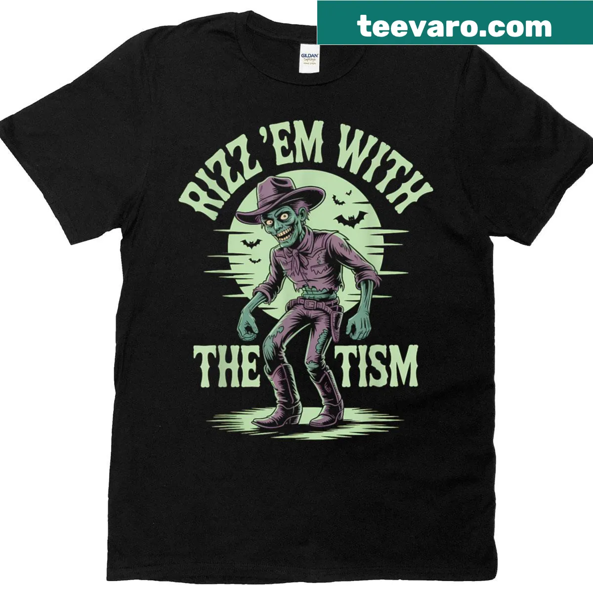 Funny Halloween T-shirt with cowboy zombie graphic — on a men's t-shirt