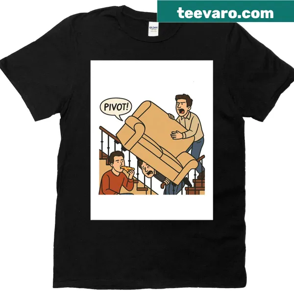 Cartoon T-shirt depicting Ross's pivot couch scene