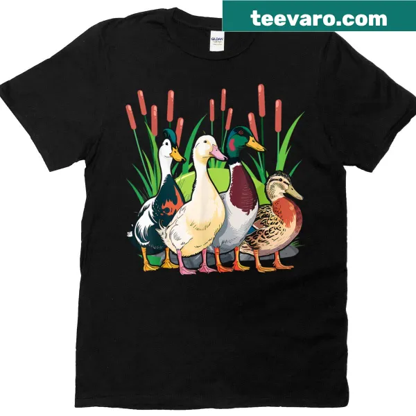 Illustrated Indian Runner Duck t-shirt depicting a whimsical duck in motion
