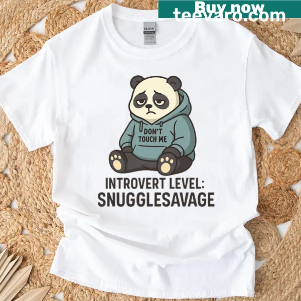 Cute panda illustration expressing introversion on T-shirt