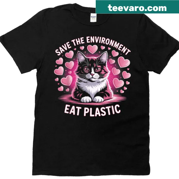 Sarcastic meme T-shirt with text about the environment and plastic