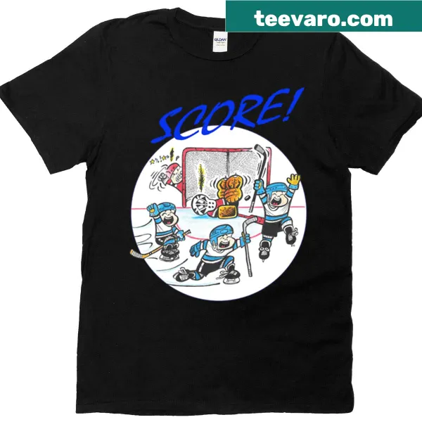 Funny T-shirt celebrating ice hockey goal celebrations with a cute design.