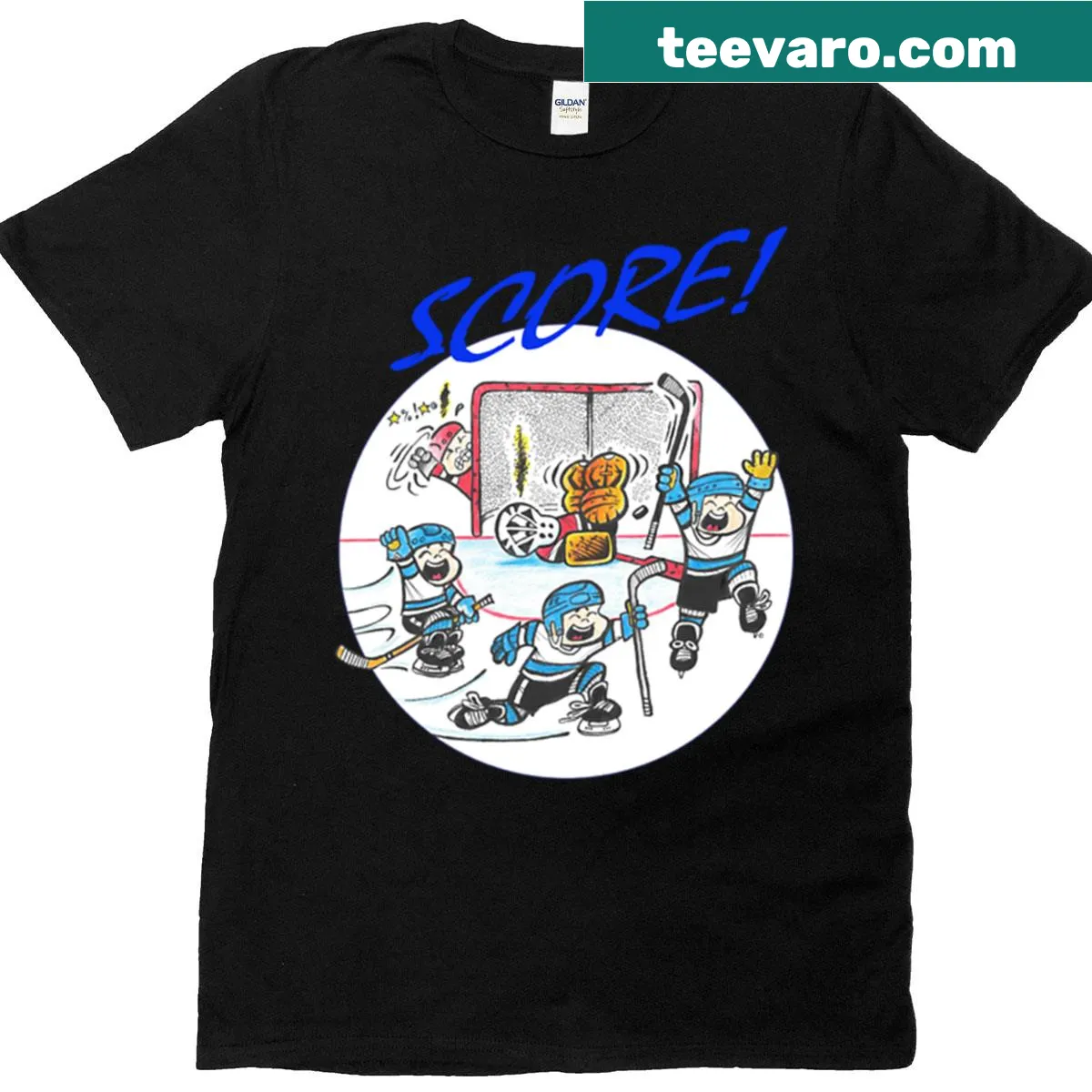 Funny T-shirt celebrating ice hockey goal celebrations with a cute design. — on a men's t-shirt