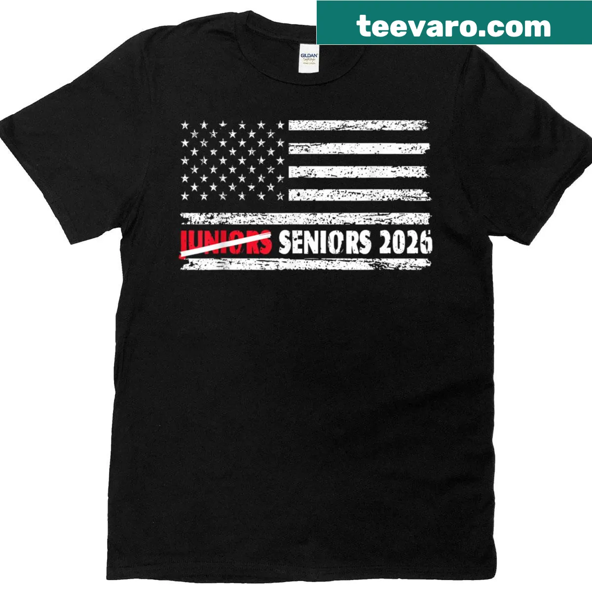 Patriotic graduation shirt featuring USA flag and 'Class of 2026' text — on a men's t-shirt