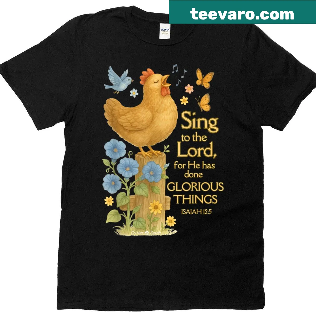 Cute chicken design with 'Sing To The Lord' text on a T-shirt — on a men's t-shirt