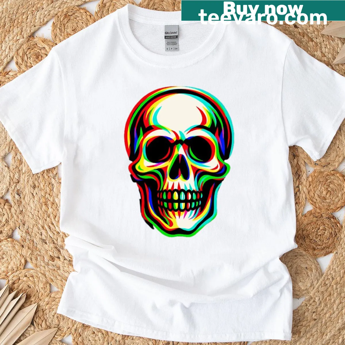 Edgy skull graphic with glitch effect on T-shirt — on a men's t-shirt