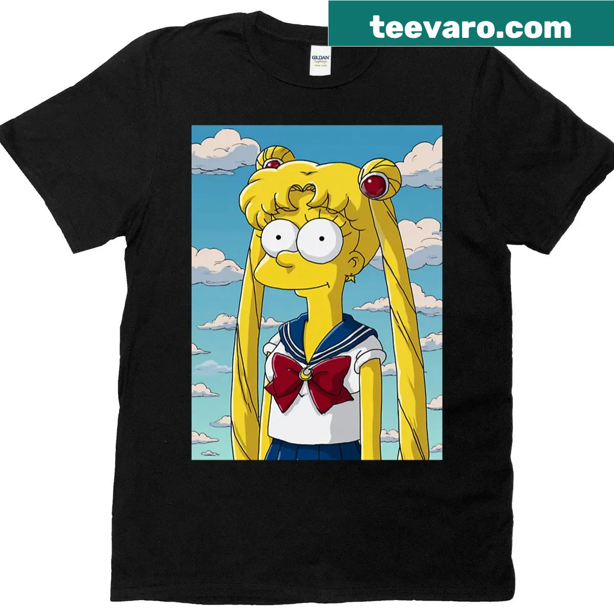 Sailor Moon T-shirt featuring a smiling character graphic — on a men's t-shirt