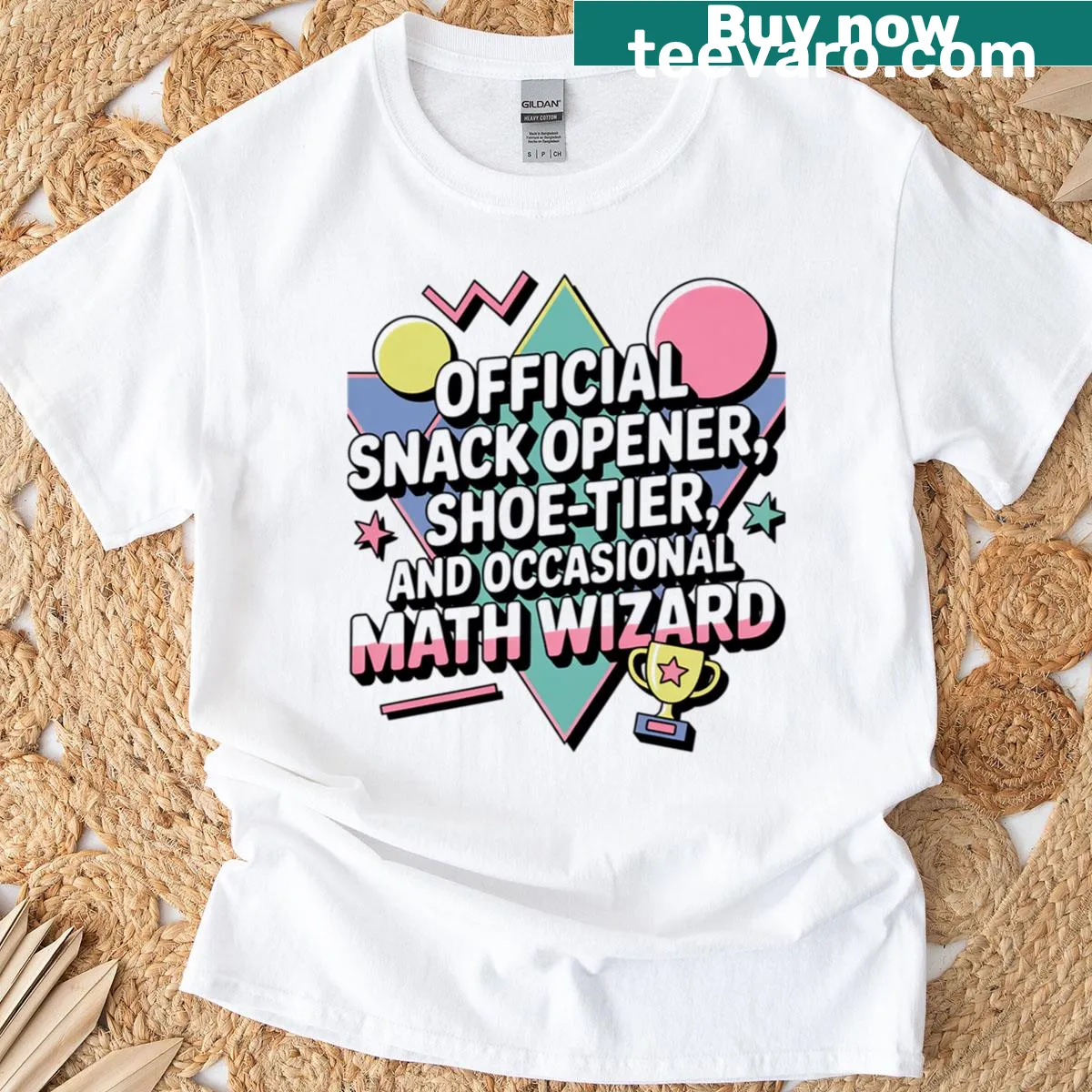 Humorous 'Snack Opener Math Wizard' graphic T-shirt — on a men's t-shirt