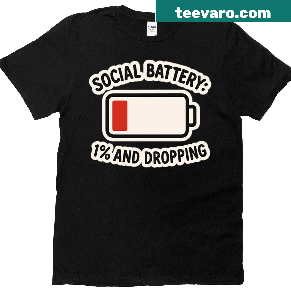 Funny introvert-themed t-shirt with battery graphic — on a men's t-shirt