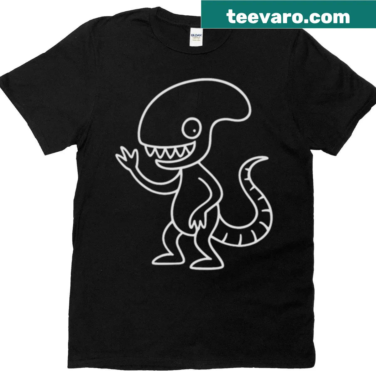 Cartoon space monster graphic on T-shirt — on a men's t-shirt